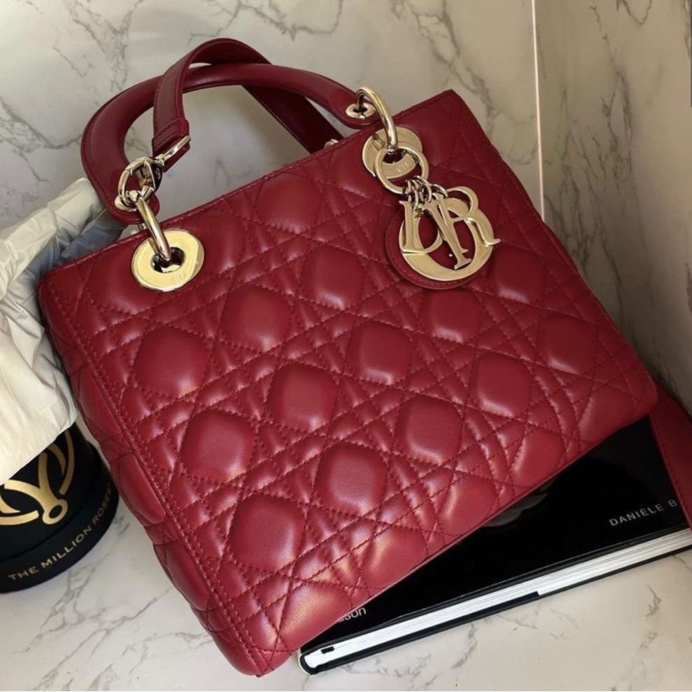 Christian Dior Lady dior medium bag lipstick red lambskin cannage quilted - Picture 4 of 9